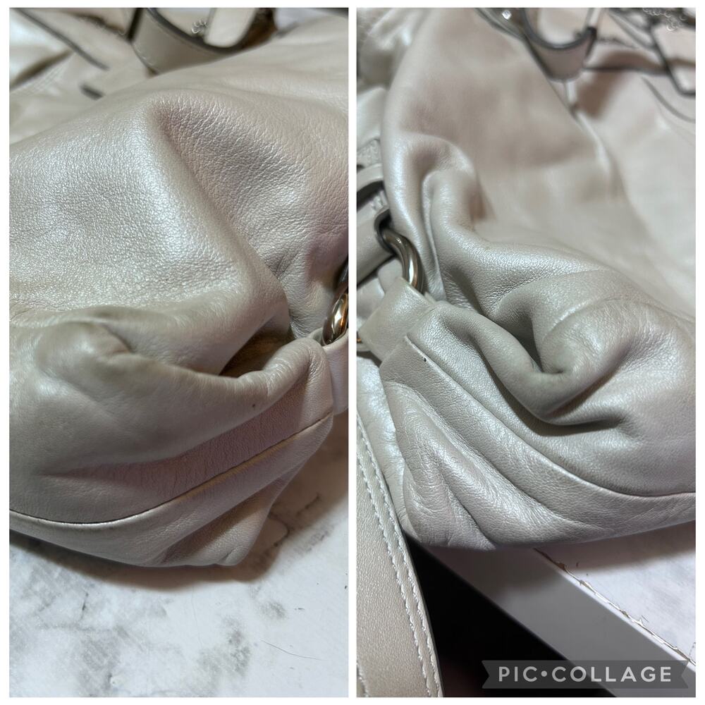 Coach Madison Op Art Leather Shoulder Bag Cream Silvery Hobo Tote Purse F15513 - Picture 8 of 8